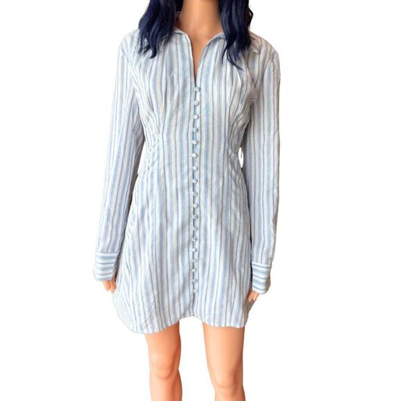 NEW English Factory Blue White Striped Collar Shirt Mini Dress Size Small - Picture 5 of 9